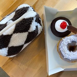 Brand new *** Plush Brown Checkered Cosmetic Bag